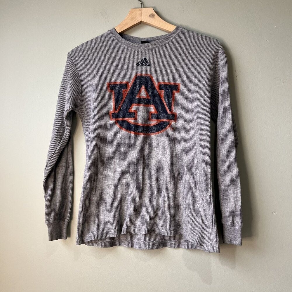 Adidas Gray Auburn Tigers Long Sleeve Waffle Knit Shirt M